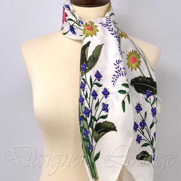 NWT GUCCI Flora Silk Twill Multicolor Logo 34" Square Scarf $495 Authentic - Picture 5 of 8